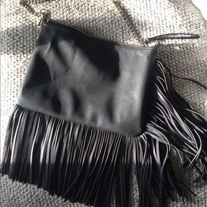 Leather, chain&fringe crossbody bag Carlos Santana